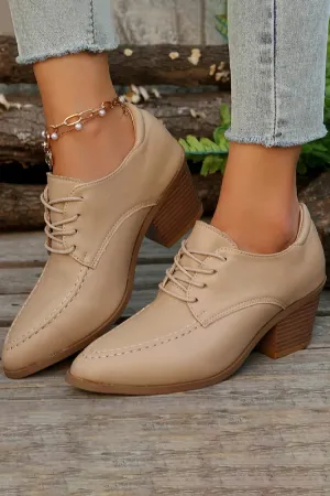 Scarpe Oxford con lacci, punta affilata, tacco spesso, punto patchwork 