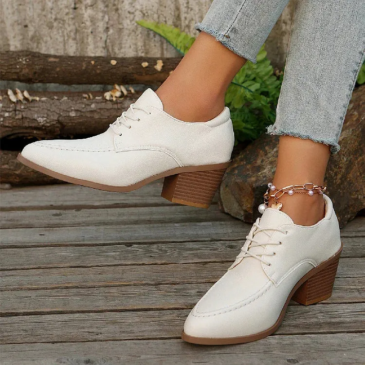 Scarpe Oxford con lacci, punta affilata, tacco spesso, punto patchwork 