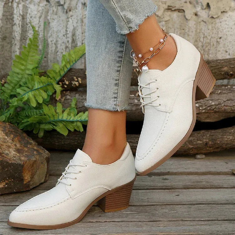 Scarpe Oxford con lacci, punta affilata, tacco spesso, punto patchwork 
