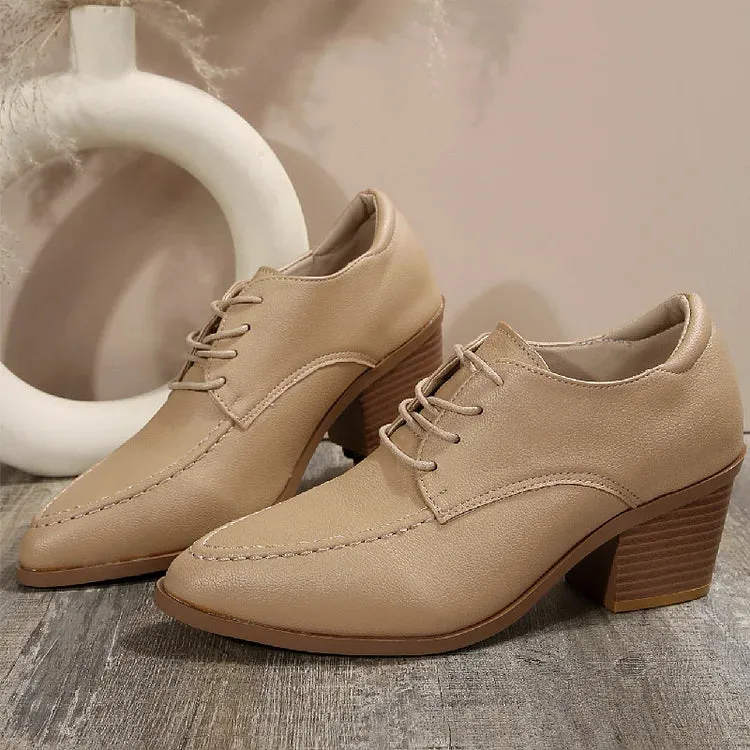 Scarpe Oxford con lacci, punta affilata, tacco spesso, punto patchwork 