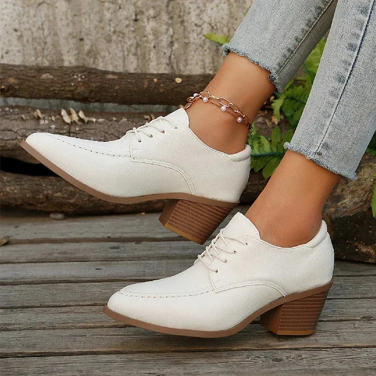 Scarpe Oxford con lacci, punta affilata, tacco spesso, punto patchwork 