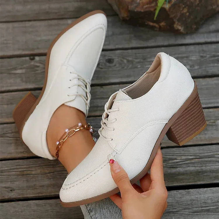 Scarpe Oxford con lacci, punta affilata, tacco spesso, punto patchwork 