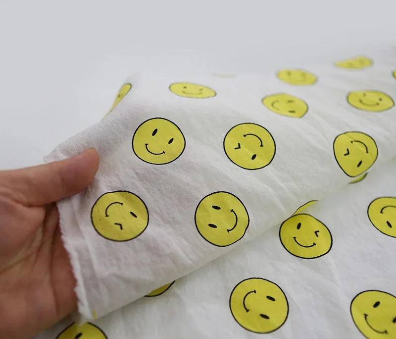 Semi-sheer Cotton Fabric, Smiley Face - Lightweight and Thin - 59" Wide - Quality Korean Fabric - By the Yard /51211