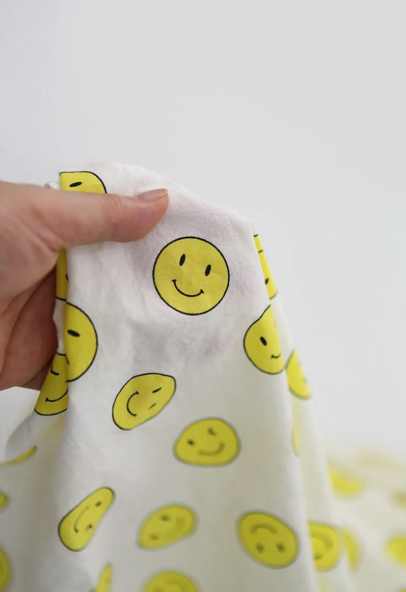 Semi-sheer Cotton Fabric, Smiley Face - Lightweight and Thin - 59" Wide - Quality Korean Fabric - By the Yard /51211