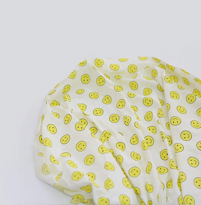 Semi-sheer Cotton Fabric, Smiley Face - Lightweight and Thin - 59" Wide - Quality Korean Fabric - By the Yard /51211
