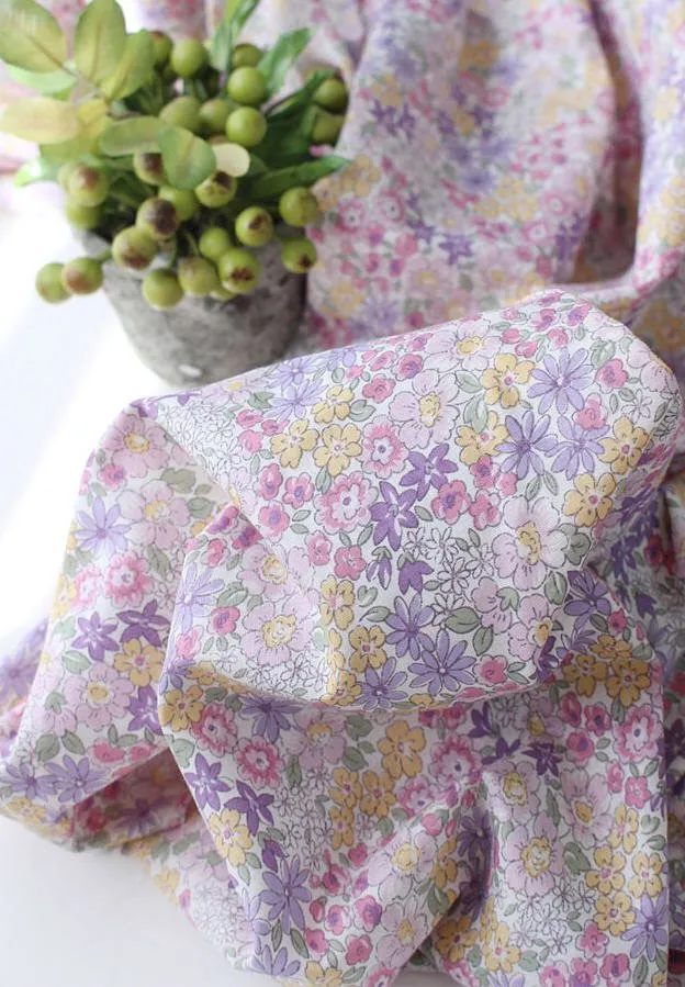 Semi-sheer Floral Cotton Fabric - Lightweight and Thin - 62" Wide - Blue or Purple - By the Yard 104438 12092-1