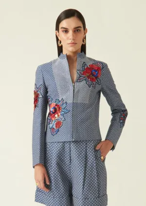 Serang navy quilted embroidered jacket
