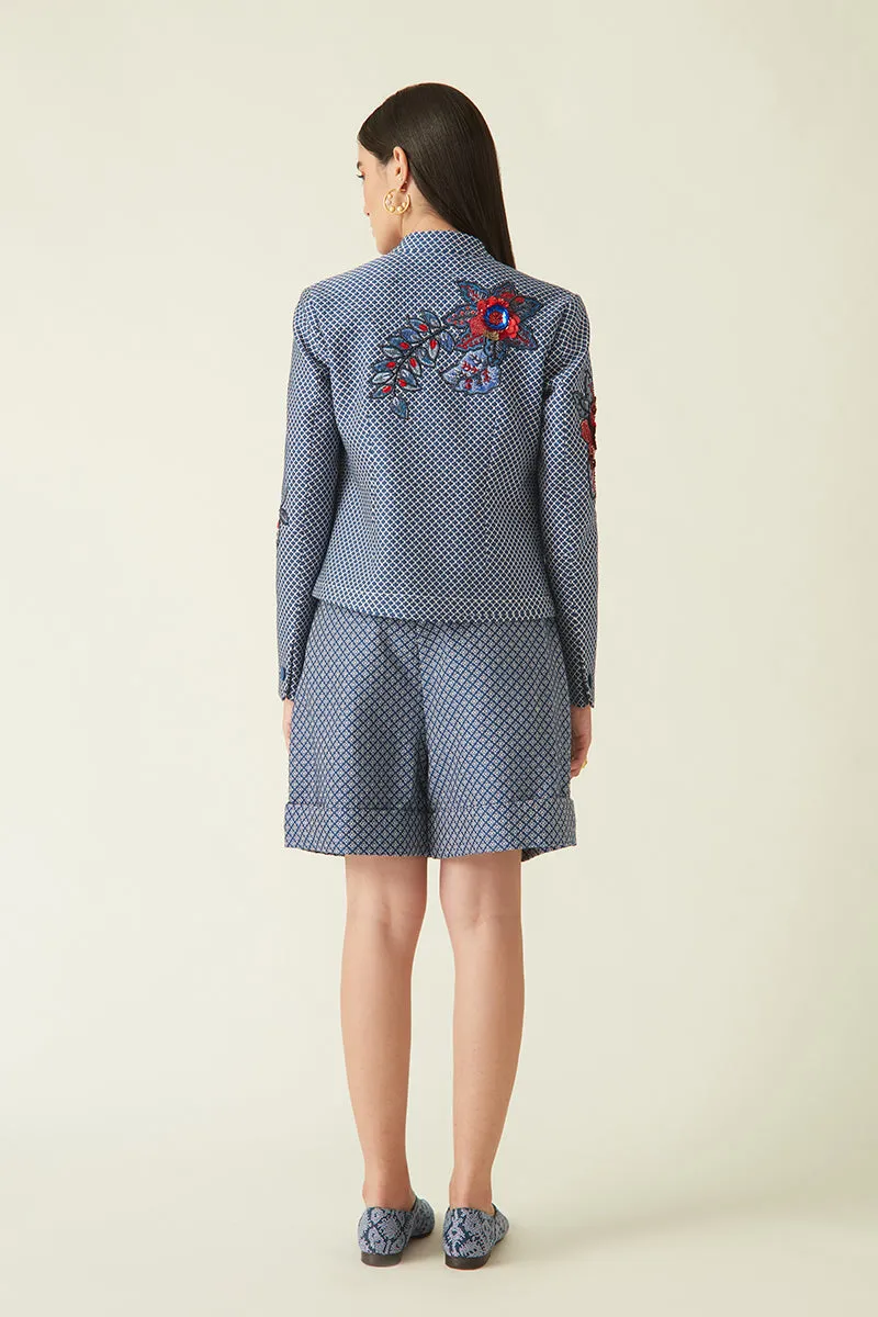 Serang navy quilted embroidered jacket
