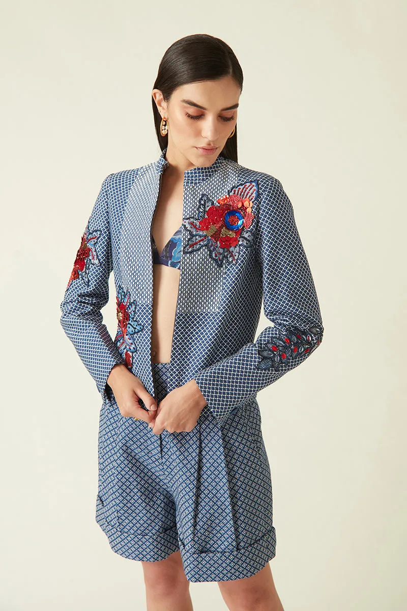 Serang navy quilted embroidered jacket