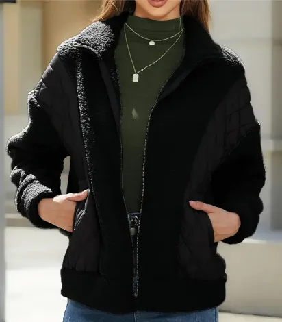Sherpa zip-up jacket for women, quilted