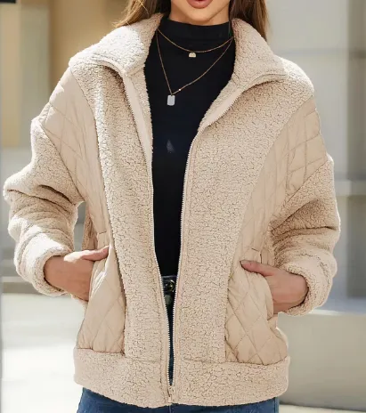 Sherpa zip-up jacket for women, quilted