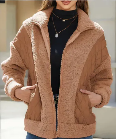 Sherpa zip-up jacket for women, quilted