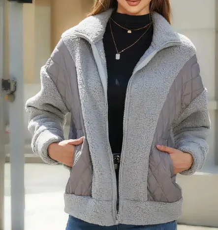 Sherpa zip-up jacket for women, quilted