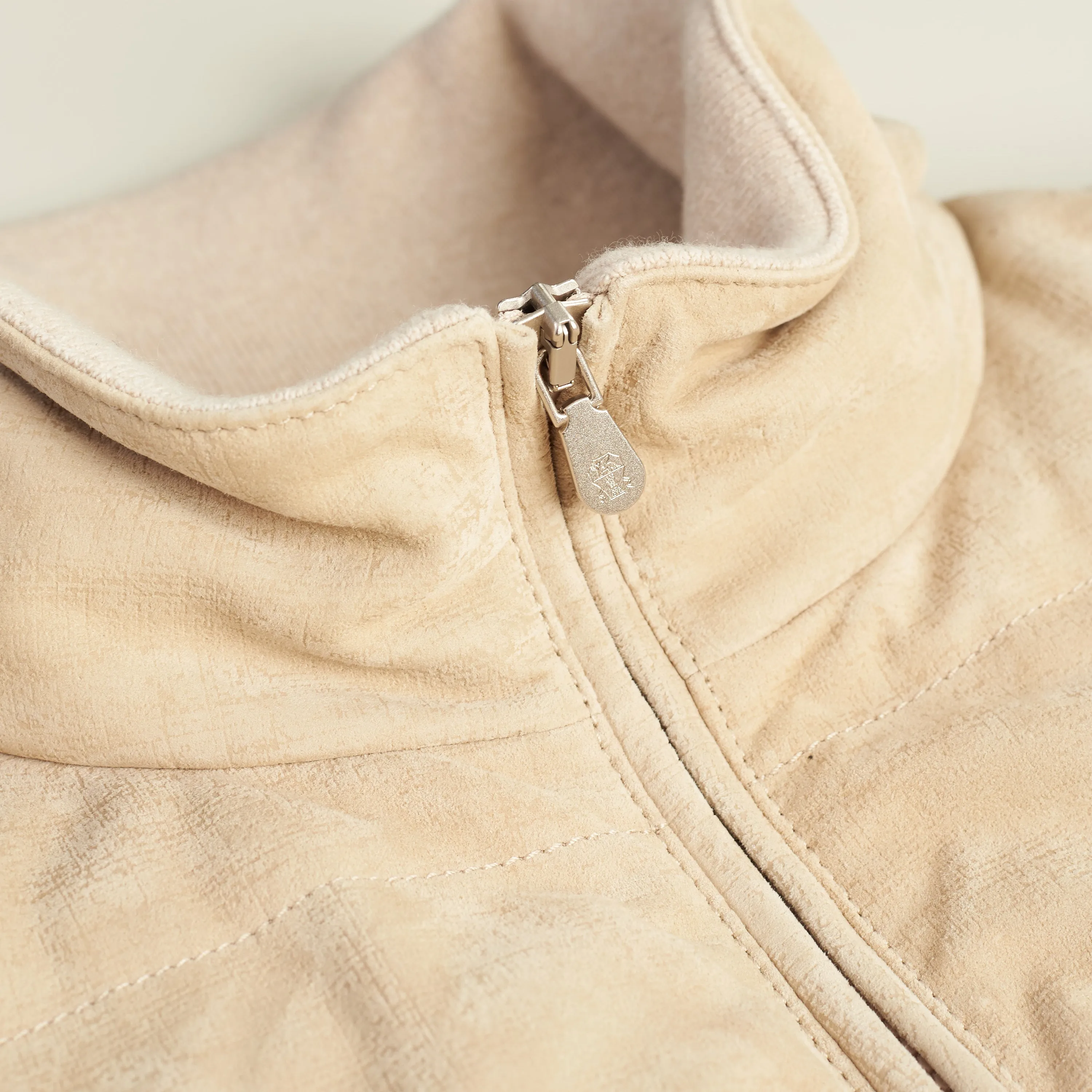 Soft Beige Padded & Quilted Leather Jacket