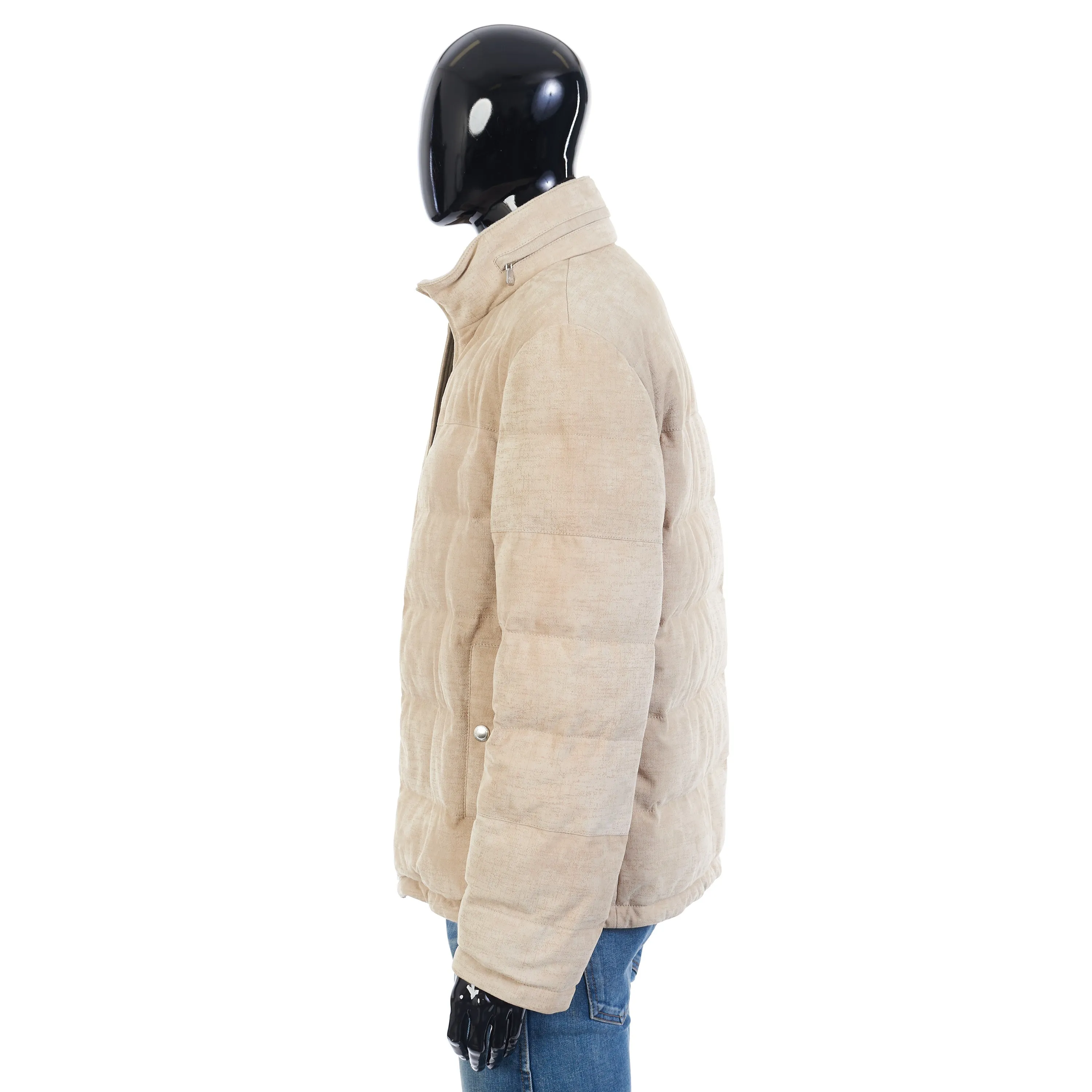 Soft Beige Padded & Quilted Leather Jacket