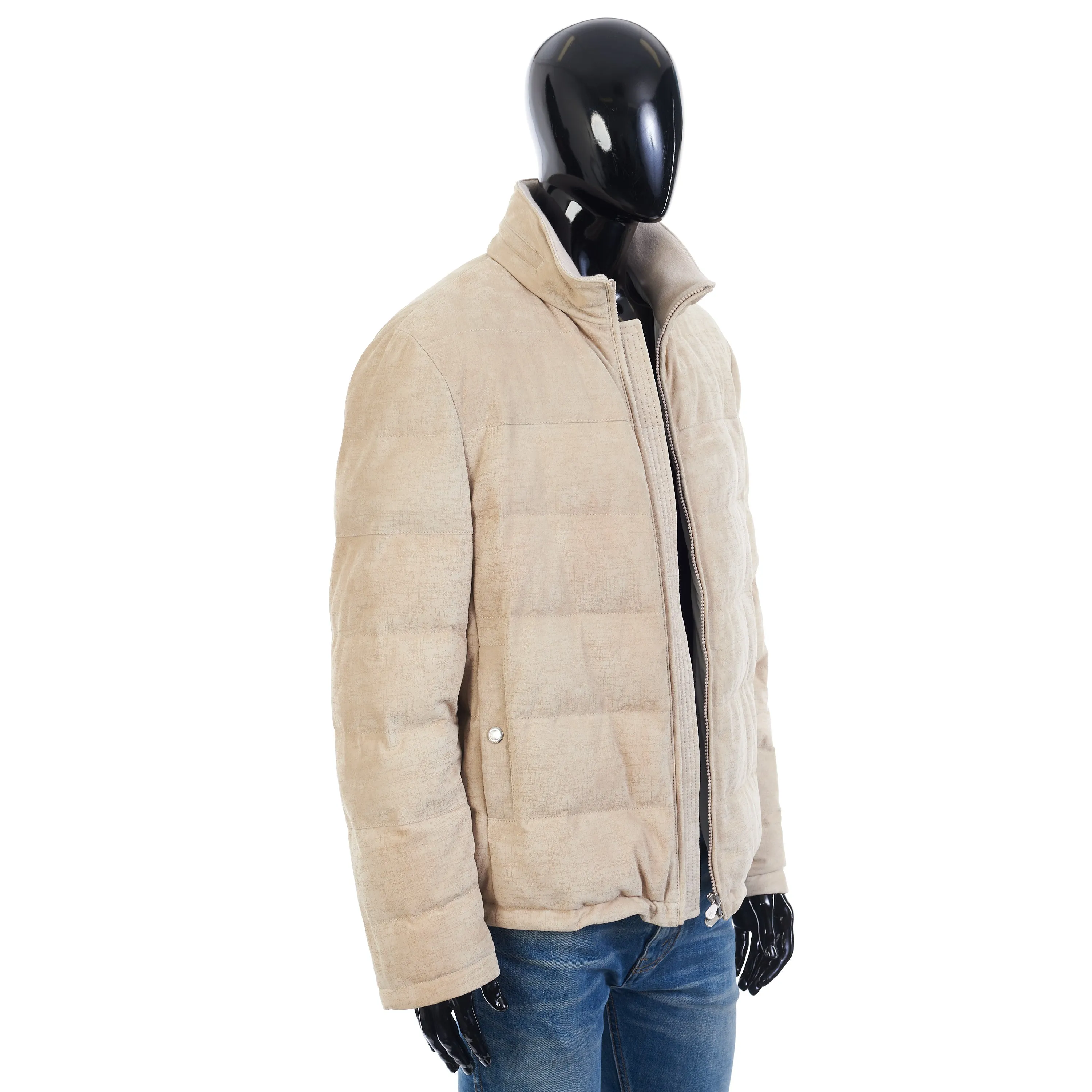 Soft Beige Padded & Quilted Leather Jacket