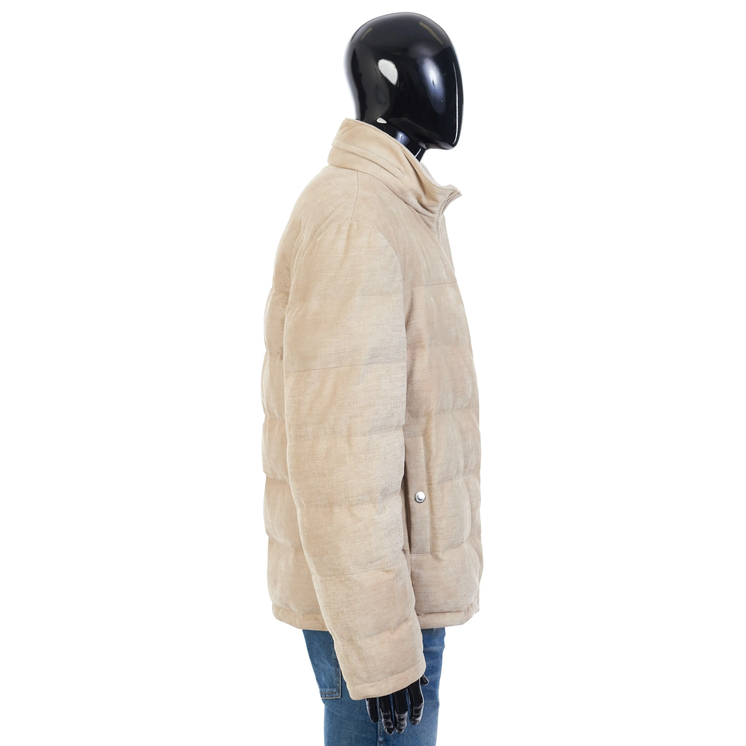 Soft Beige Padded & Quilted Leather Jacket