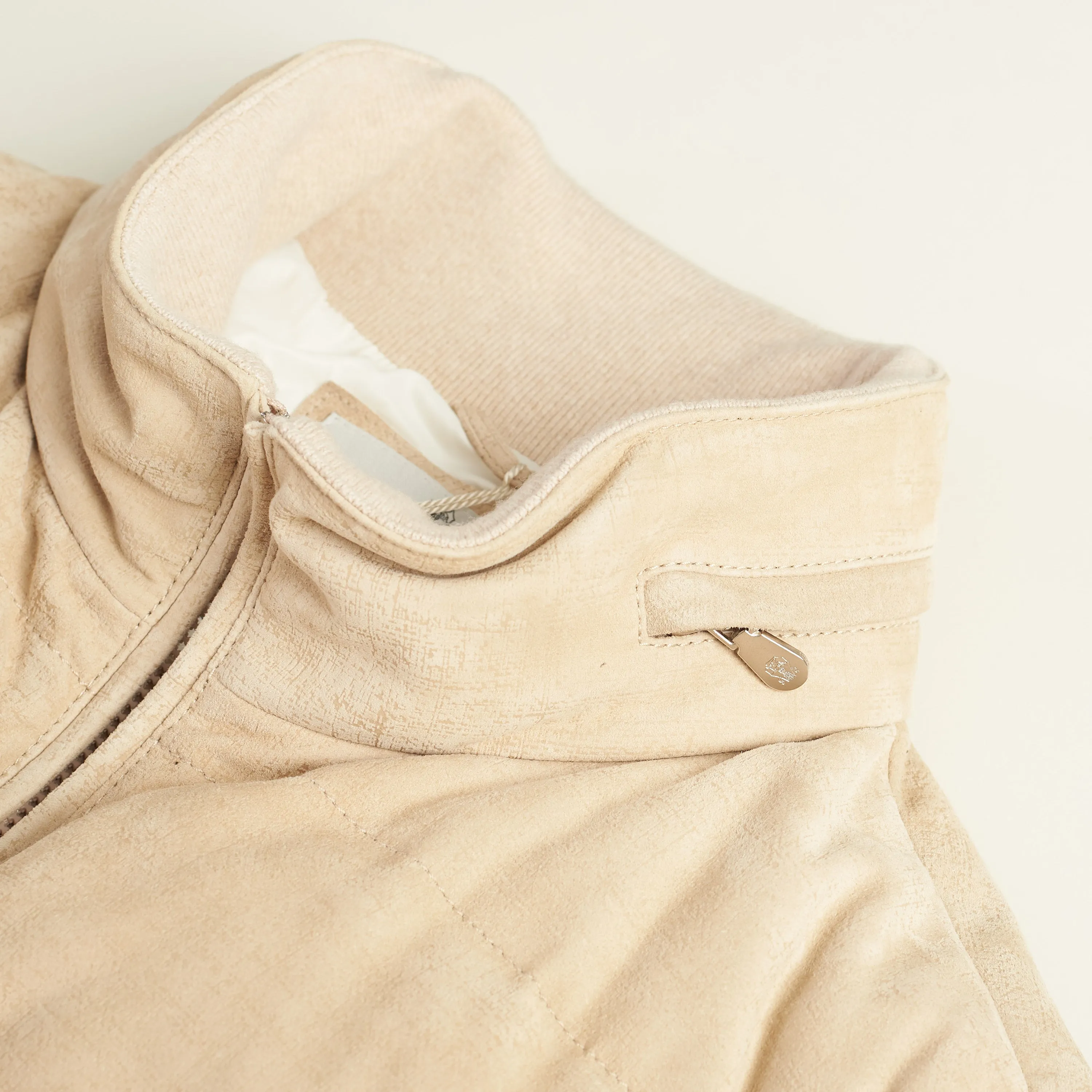 Soft Beige Padded & Quilted Leather Jacket