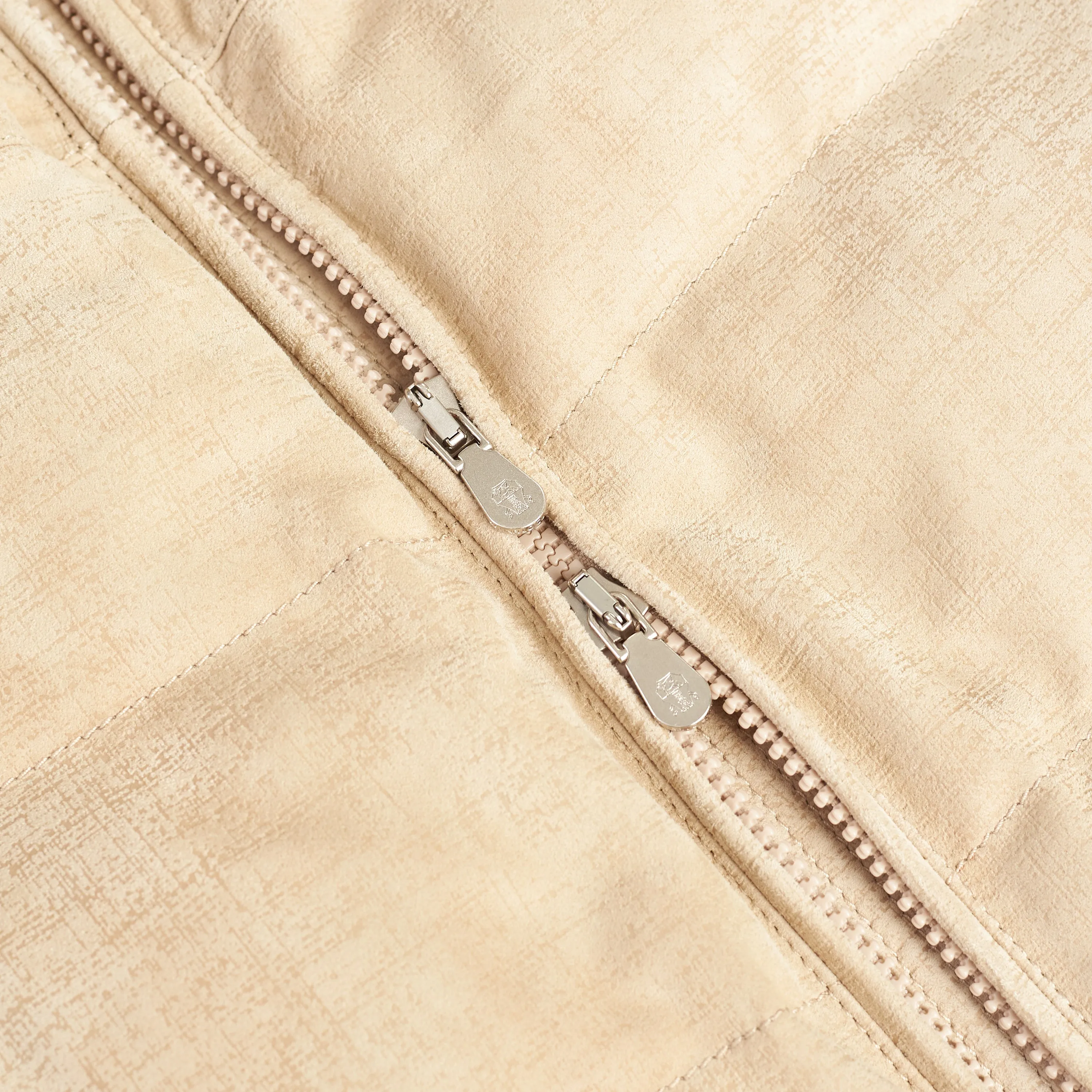 Soft Beige Padded & Quilted Leather Jacket