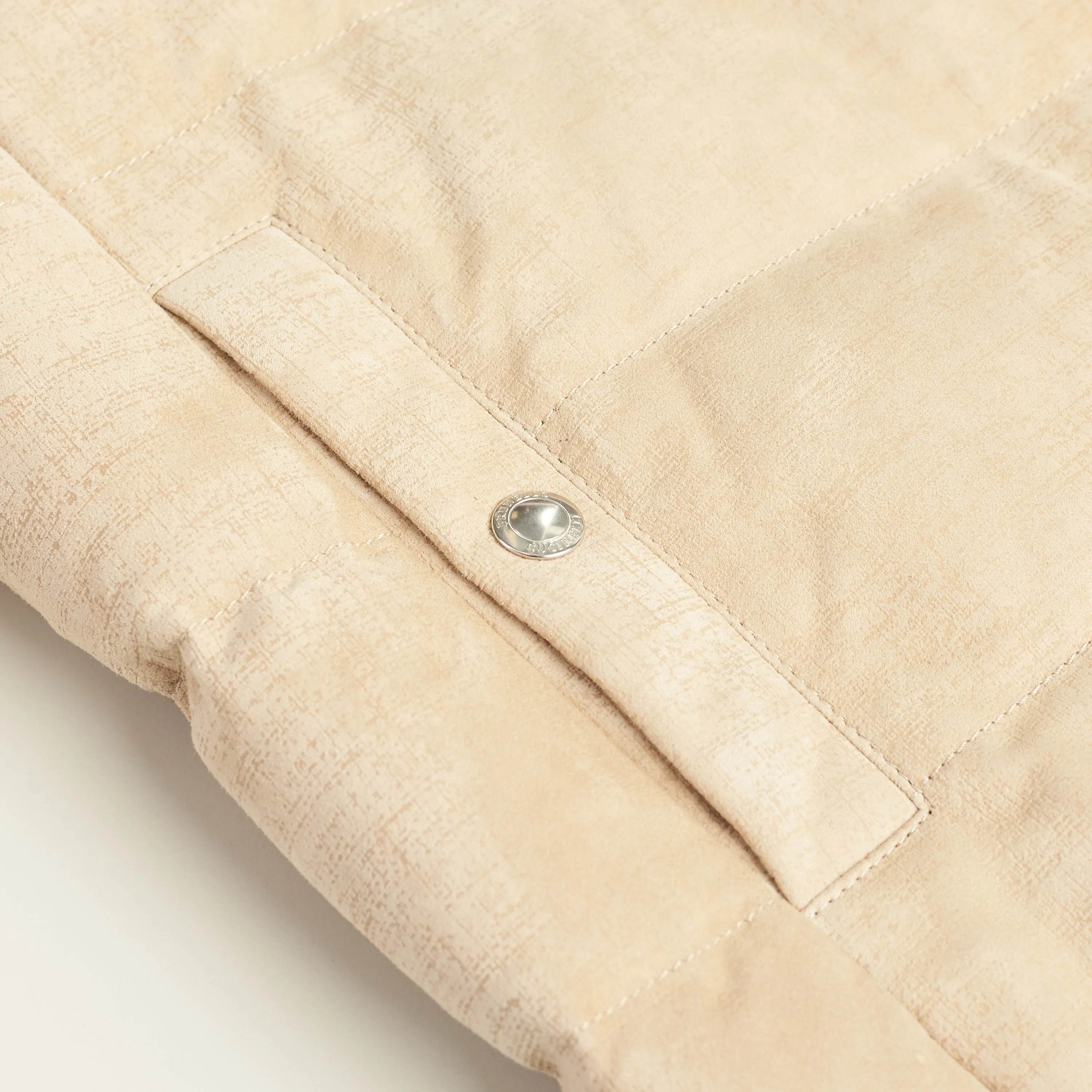 Soft Beige Padded & Quilted Leather Jacket
