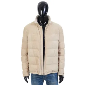 Soft Beige Padded & Quilted Leather Jacket