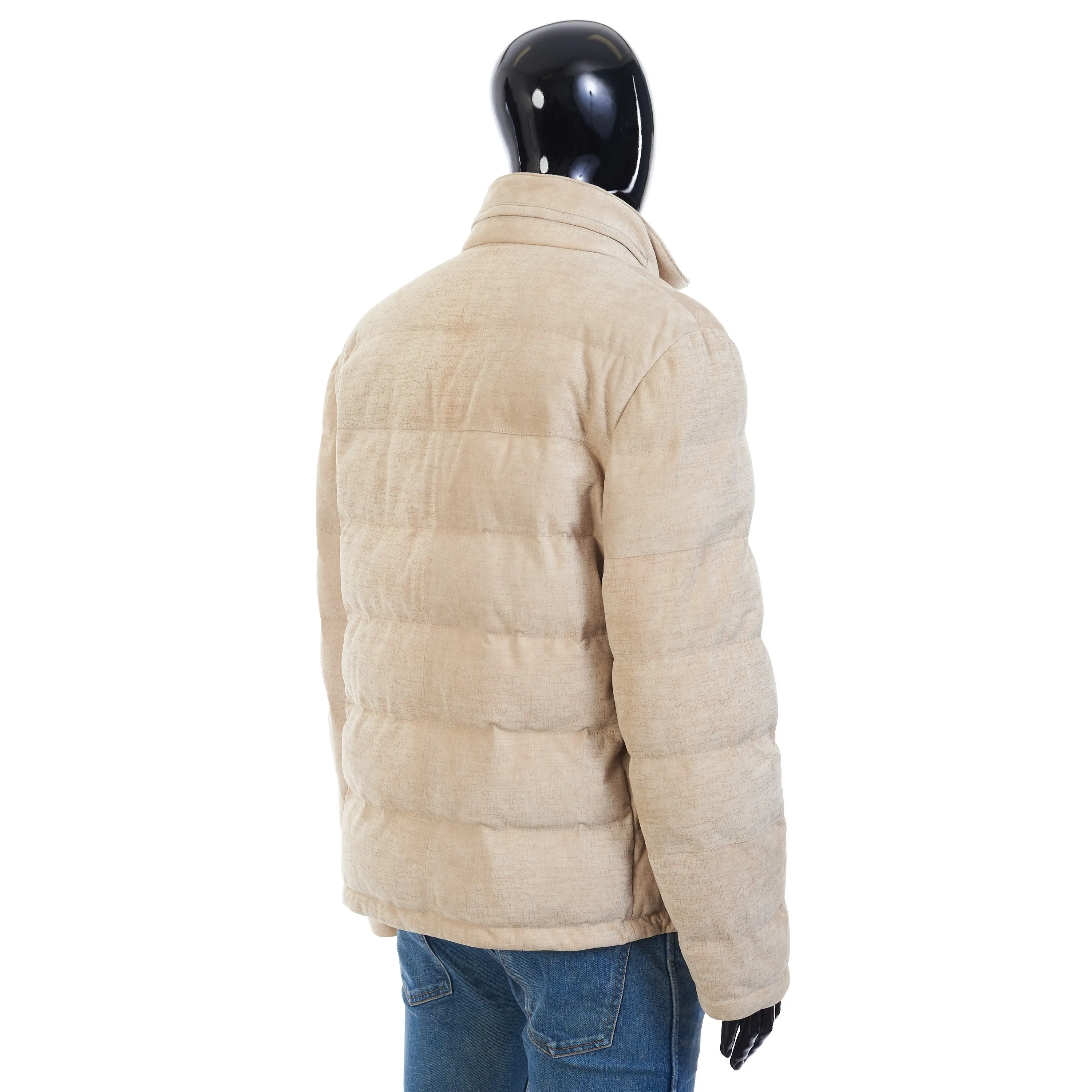 Soft Beige Padded & Quilted Leather Jacket