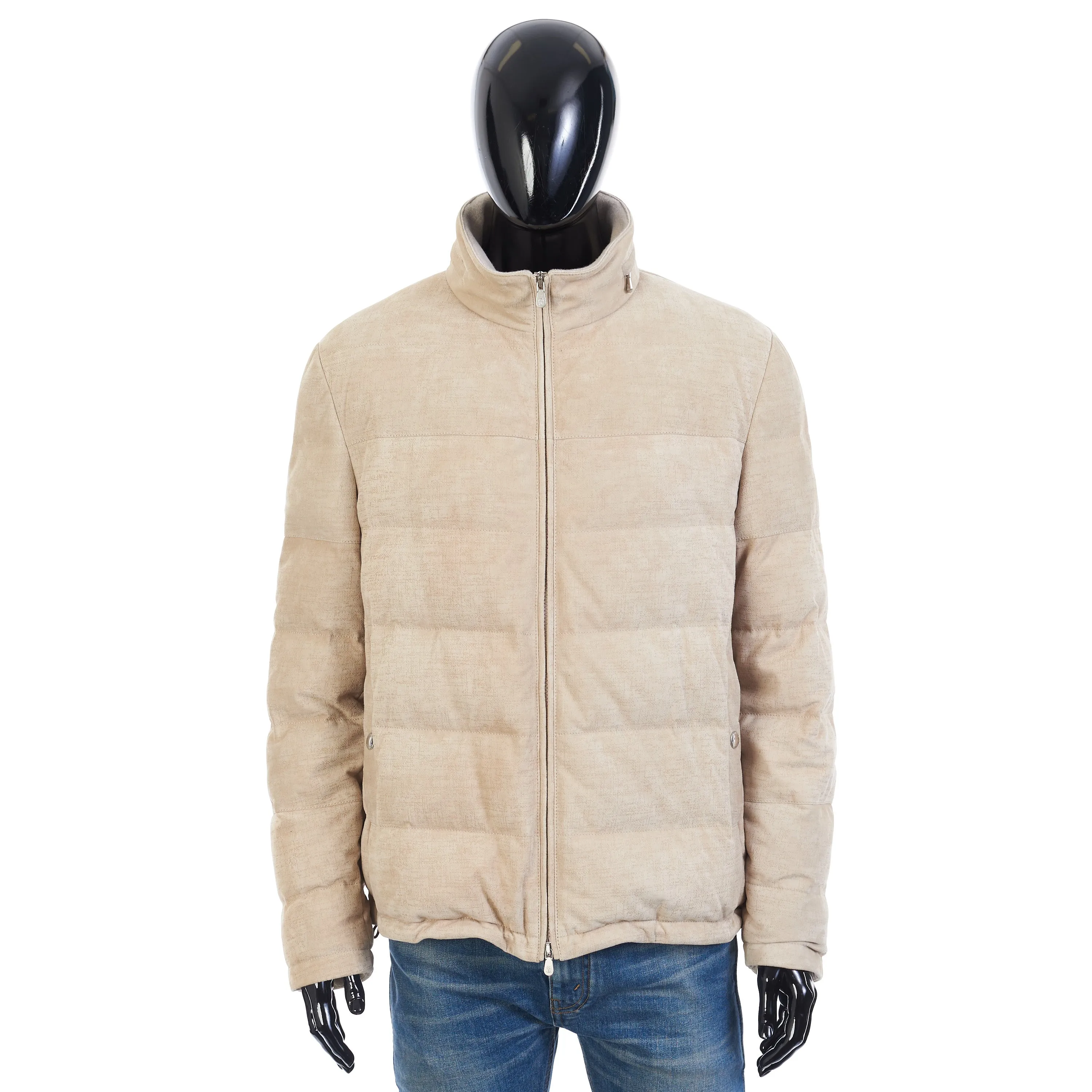 Soft Beige Padded & Quilted Leather Jacket