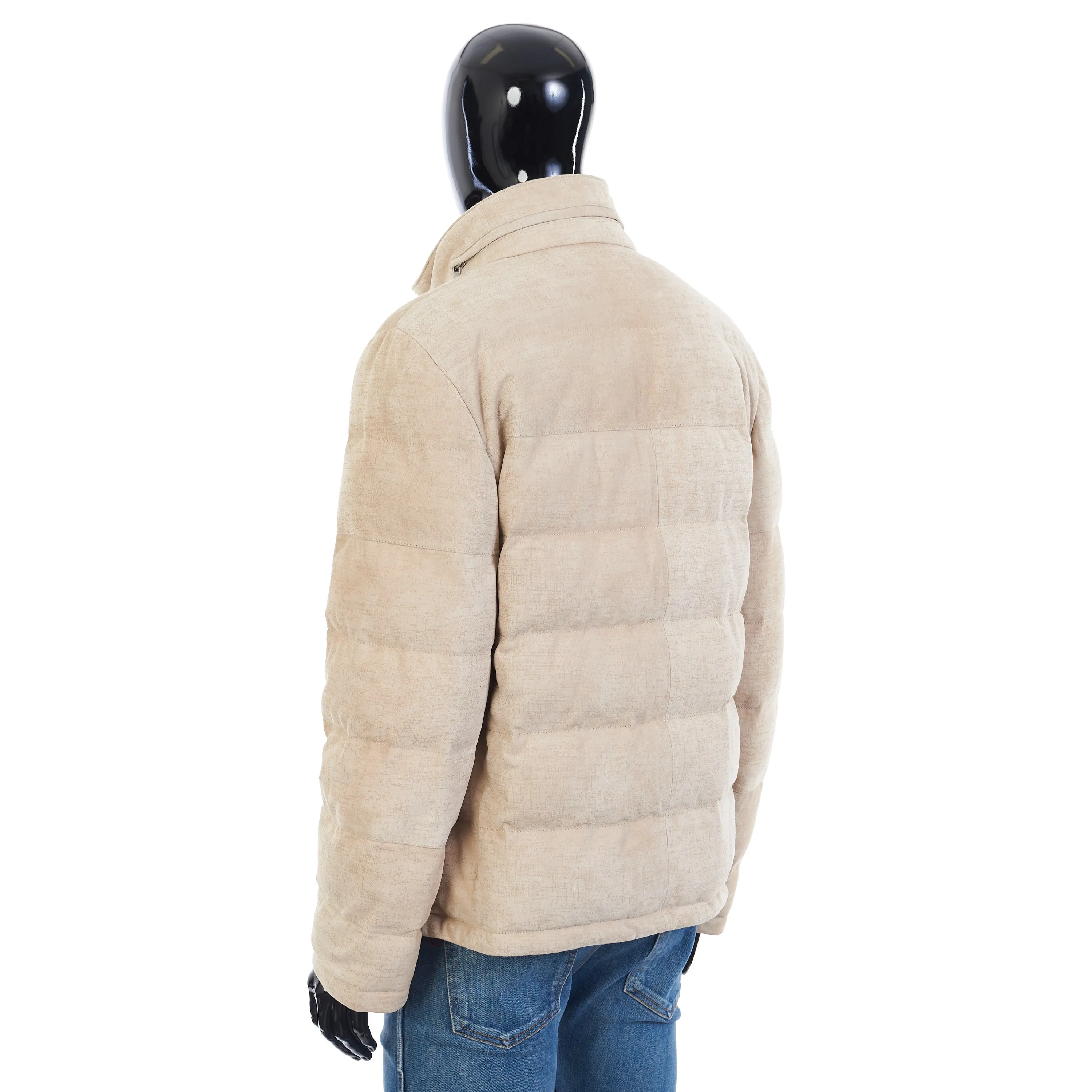 Soft Beige Padded & Quilted Leather Jacket