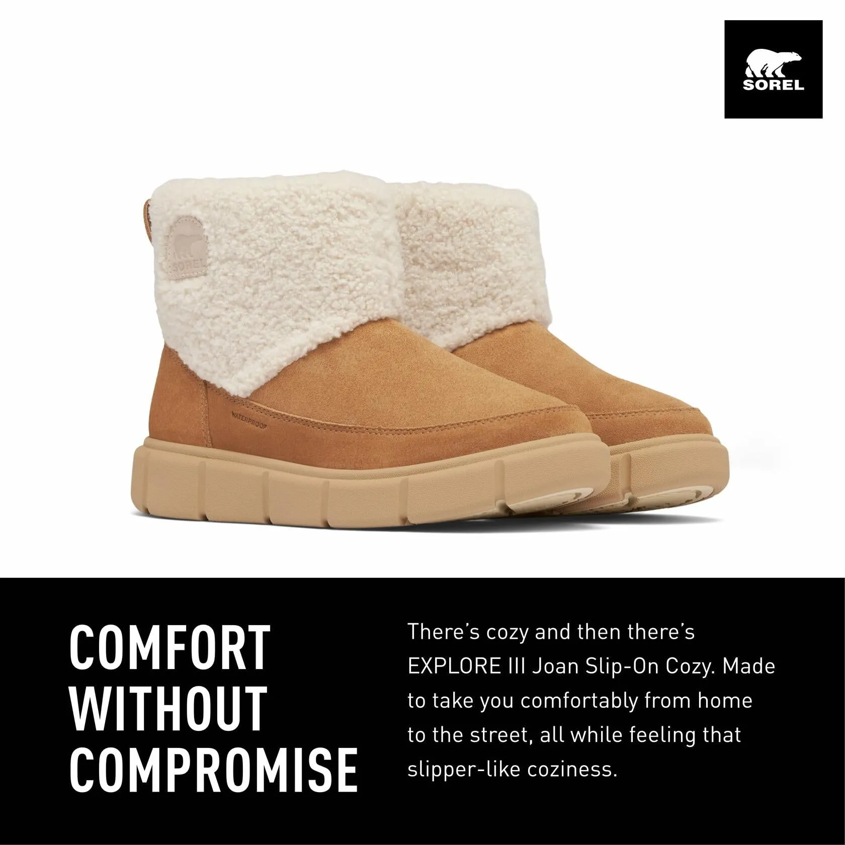 SOREL EXPLORER III SLIP-ON COZY WP - Tawny Buff, Sea Salt - 9.5