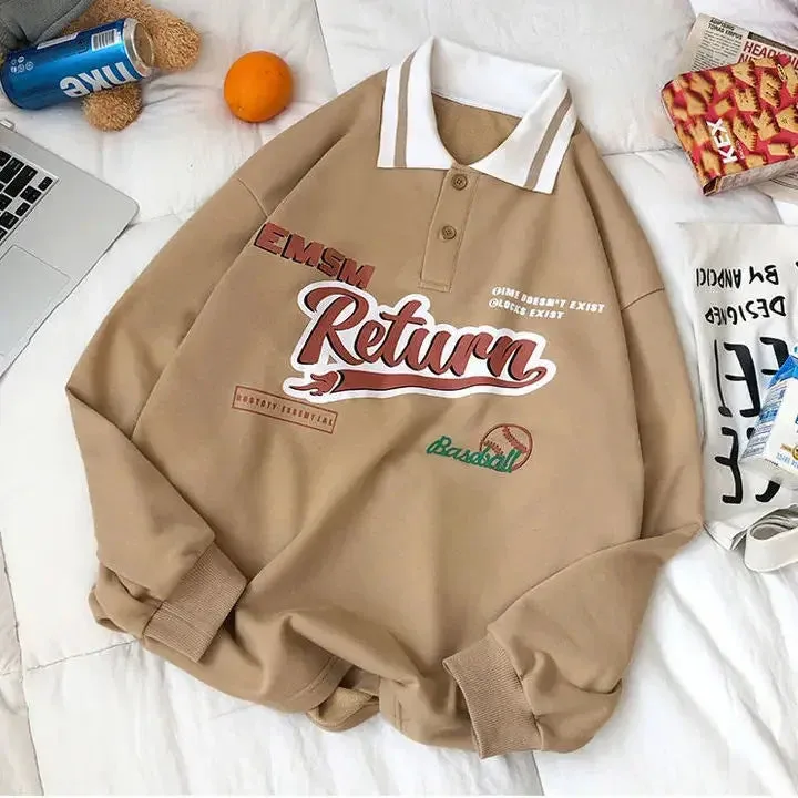 Street Chic: 2023 New Autumn Oversized Hoodie - Women's Polo Collar Letter Print