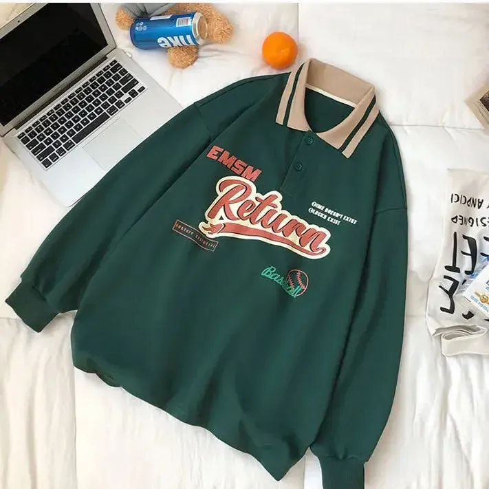Street Chic: 2023 New Autumn Oversized Hoodie - Women's Polo Collar Letter Print