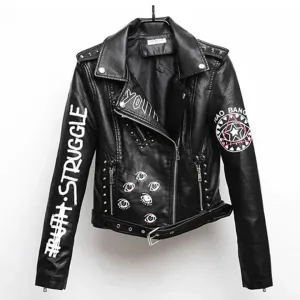 Stylish printed leather jacket for women