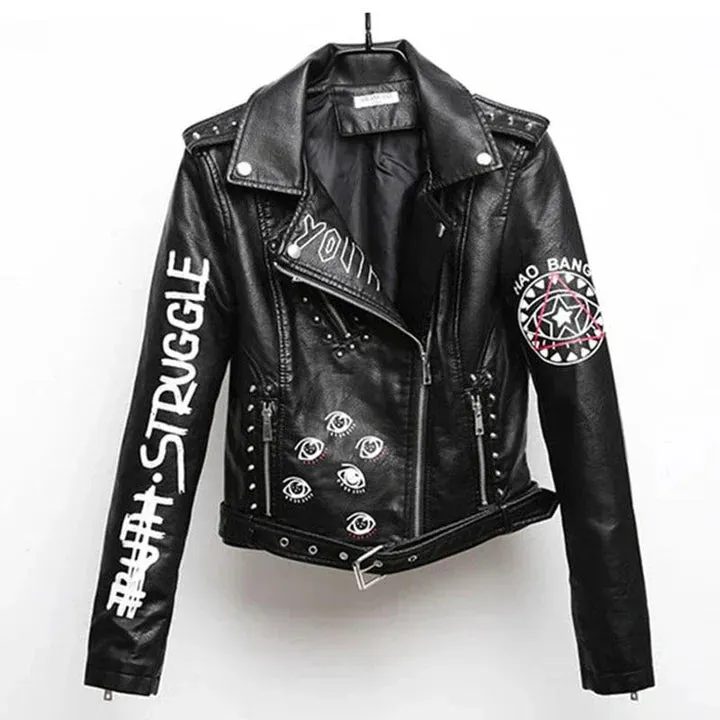 Stylish printed leather jacket for women