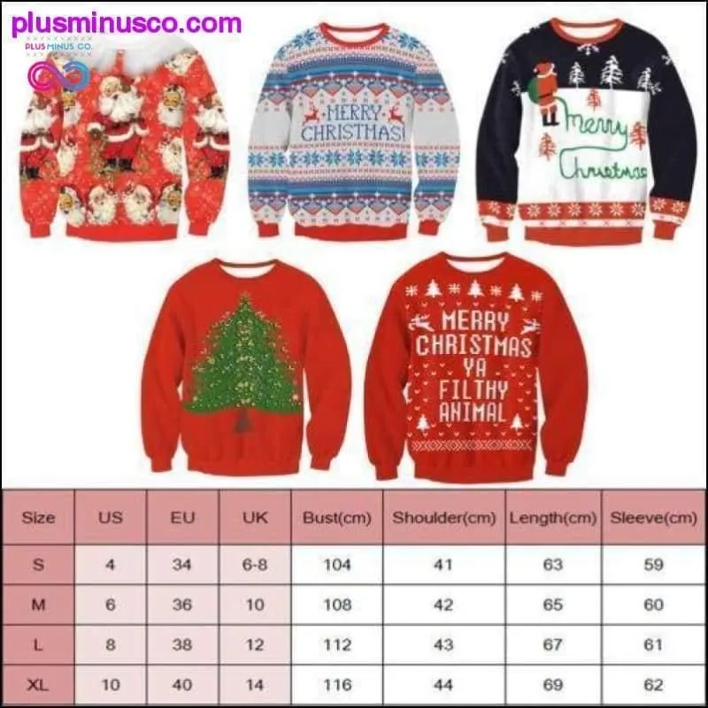 Stylish Unisex Santa Xmas Christmas Novelty Ugly RED Retro