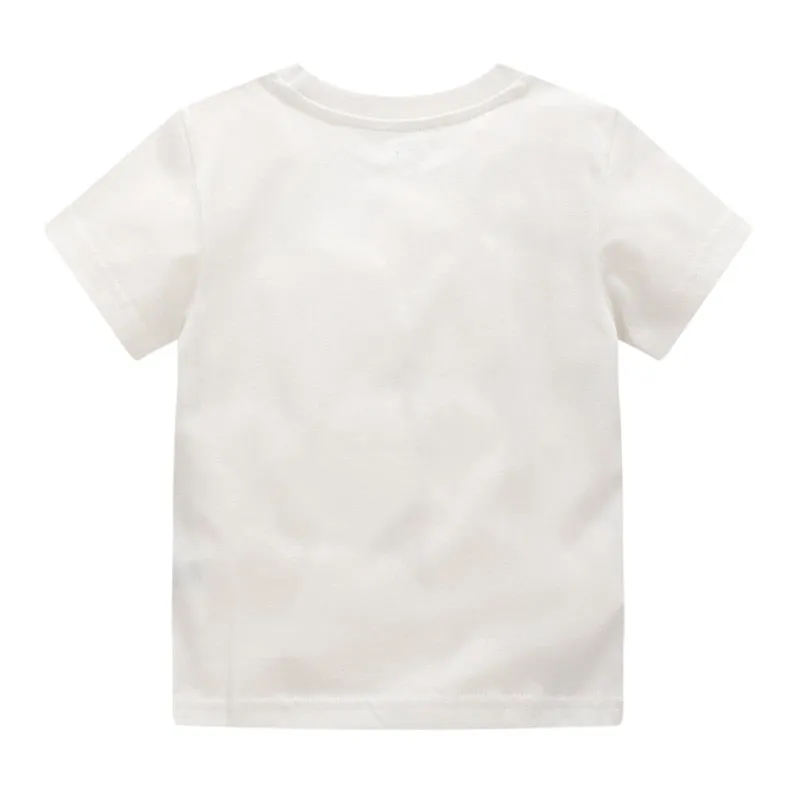 Summer Boys Machinery Print Cotton T-shirt - White
