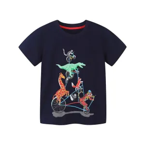 Summer Boys Short Sleeve Cartoon Helicopter Cotton T-shirts - Black, Green