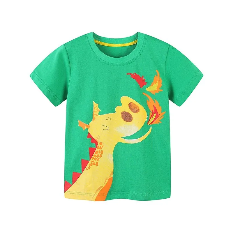 Summer Boys Short Sleeve Cartoon Helicopter Cotton T-shirts - Black, Green