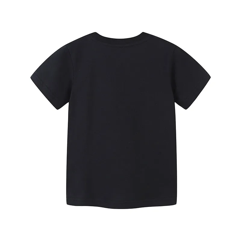 Summer Boys Short Sleeve Cartoon Helicopter Cotton T-shirts - Black, Green