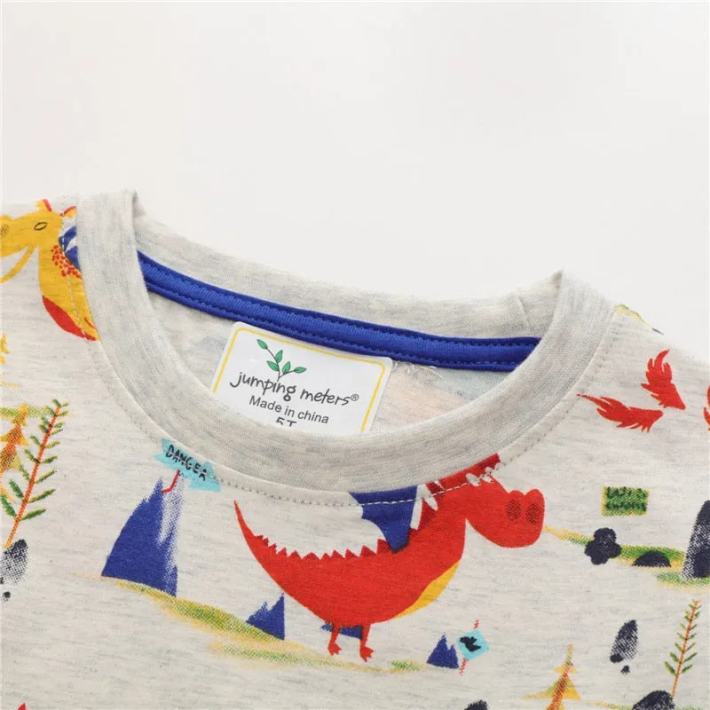 Summer KIds Animals Print Cotton T-shirt - Beige