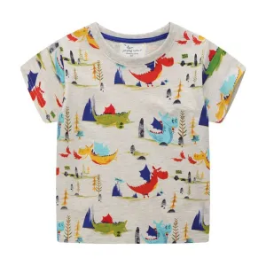 Summer KIds Animals Print Cotton T-shirt - Beige