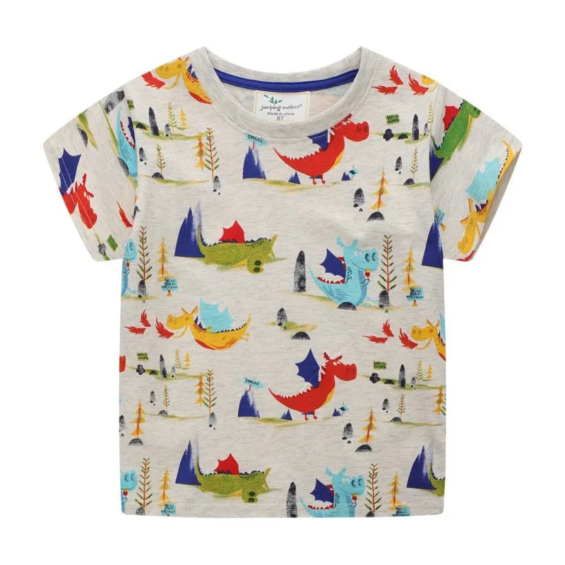 Summer KIds Animals Print Cotton T-shirt - Beige