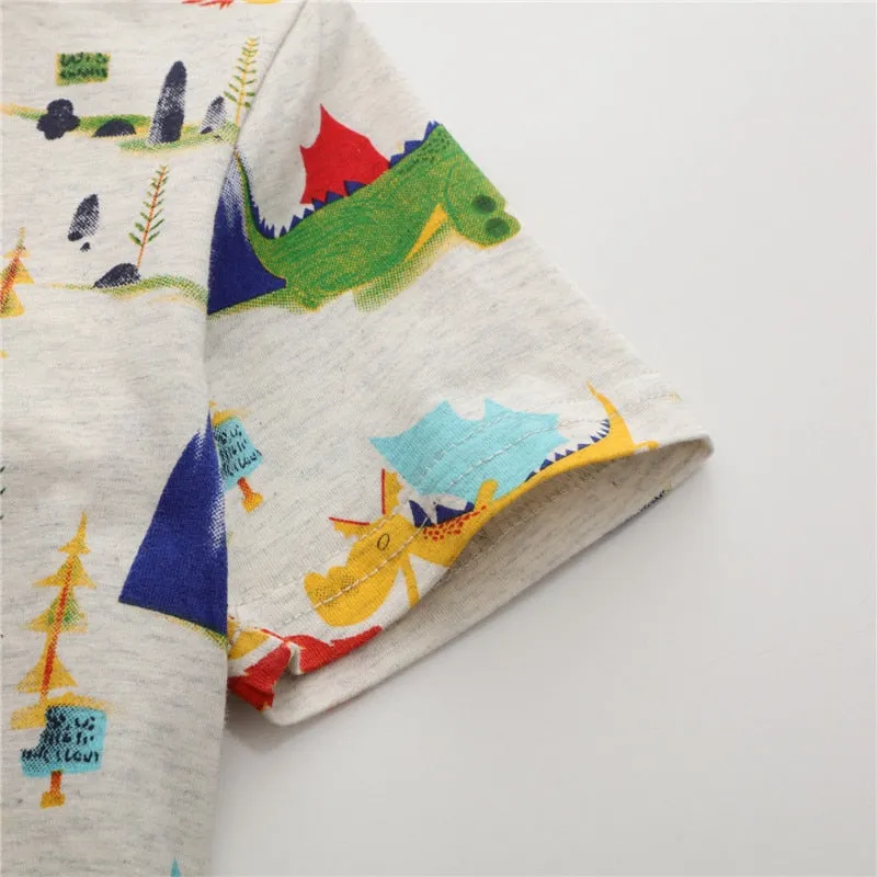 Summer KIds Animals Print Cotton T-shirt - Beige
