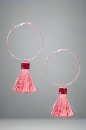 Suzywan DELUXE Fuchsia Tassel Hoop Earrings