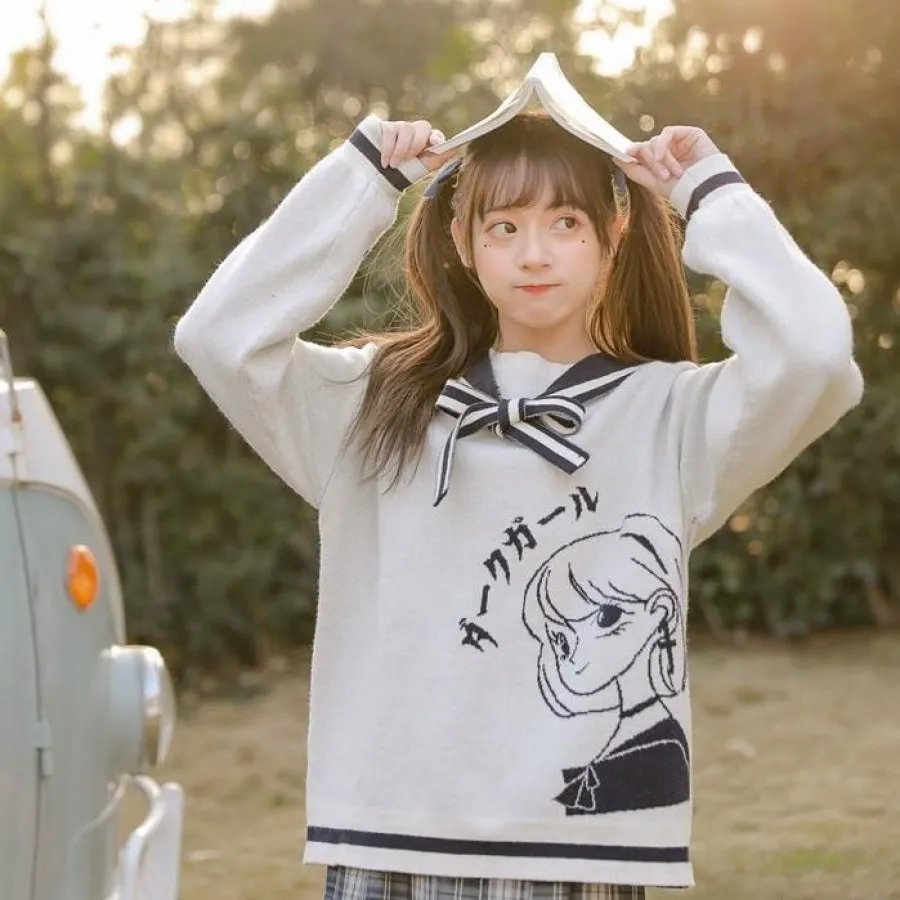 Sweet Anime Cartoon Sailor Neck Sweater J40179