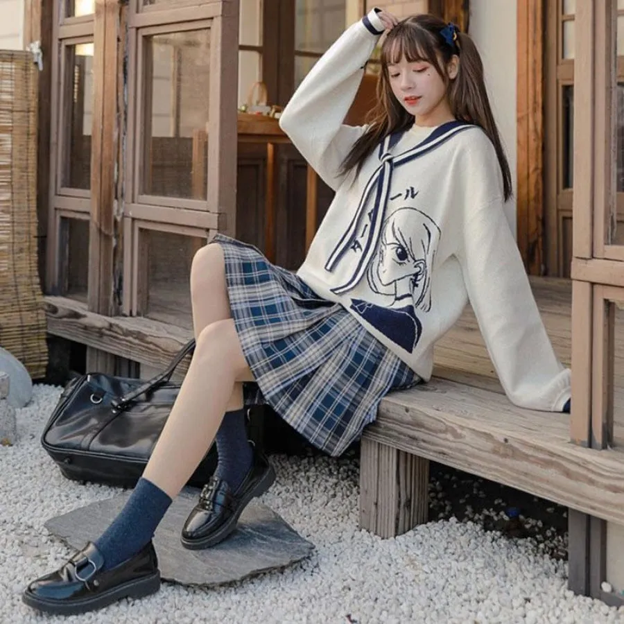 Sweet Anime Cartoon Sailor Neck Sweater J40179