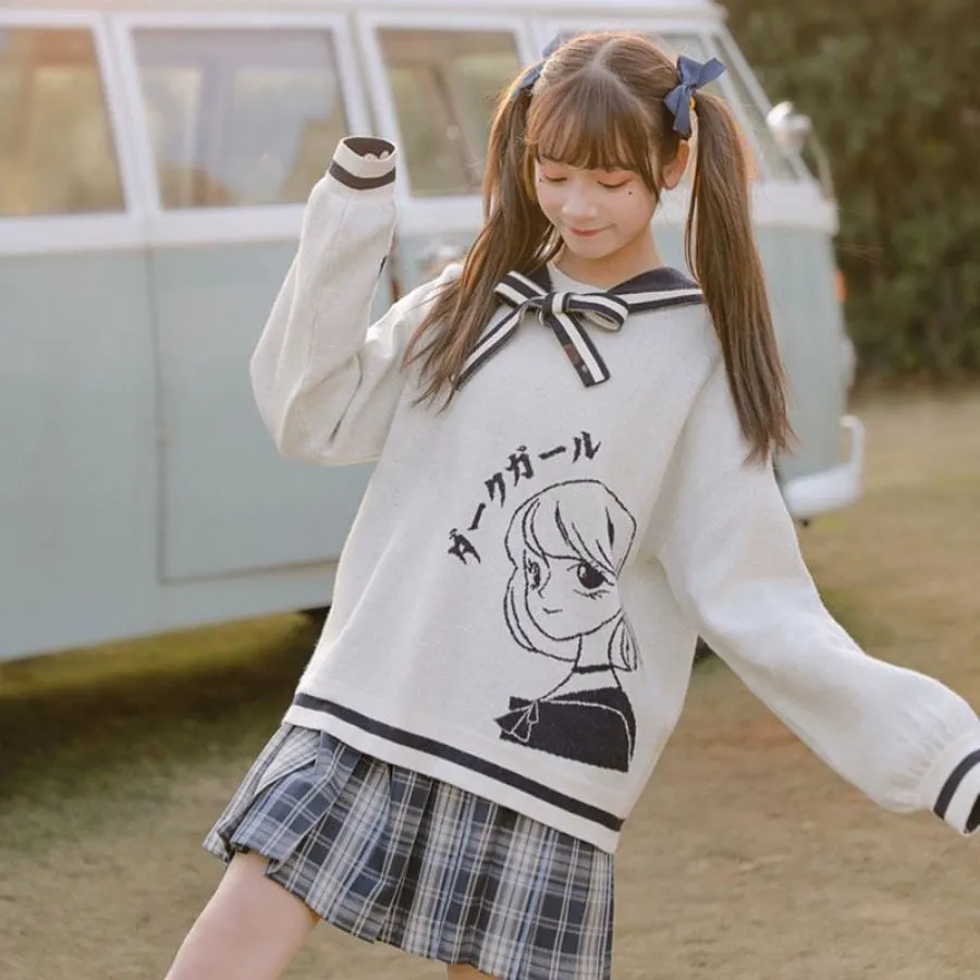 Sweet Anime Cartoon Sailor Neck Sweater J40179