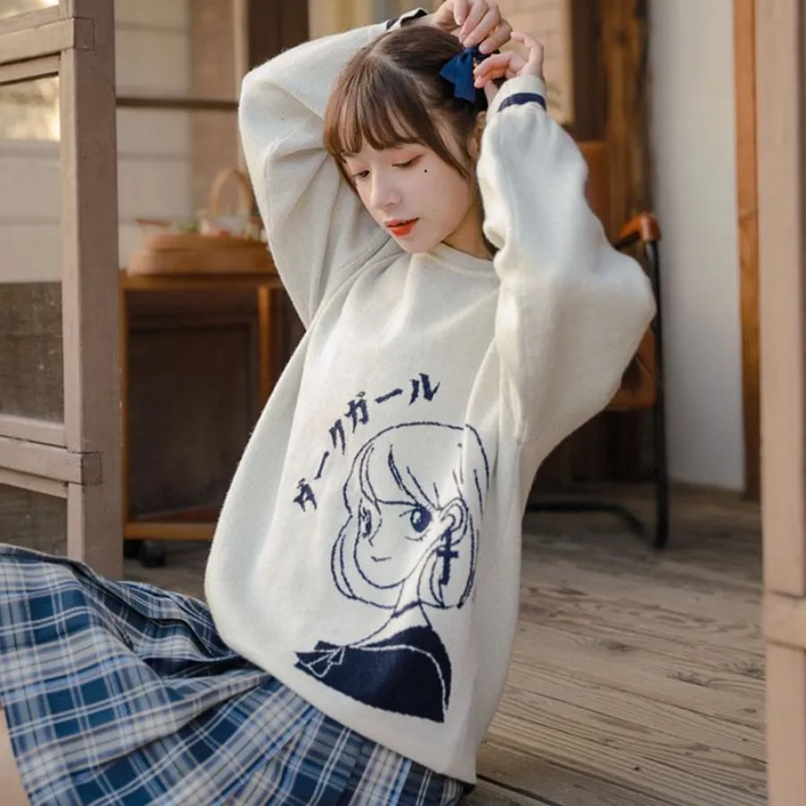 Sweet Anime Cartoon Sailor Neck Sweater J40179