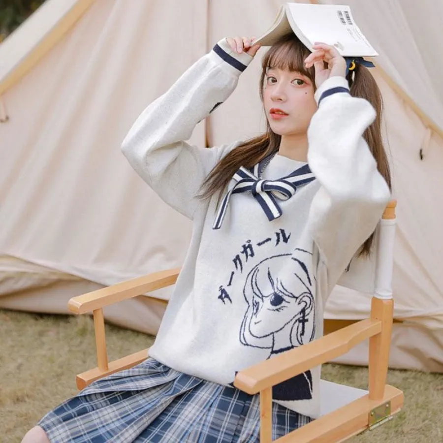 Sweet Anime Cartoon Sailor Neck Sweater J40179