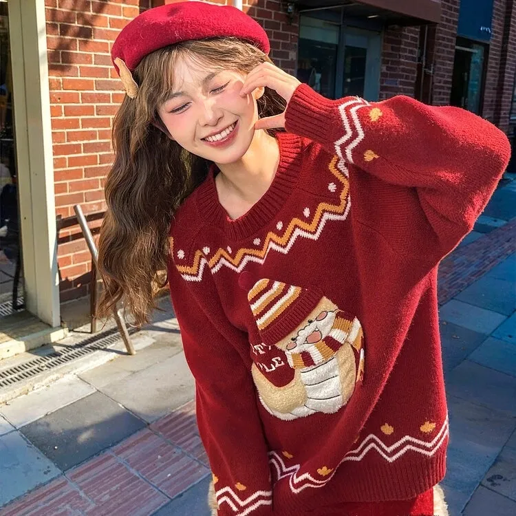 Sweet Cute Style Red Cartoon Little Snake Sweater