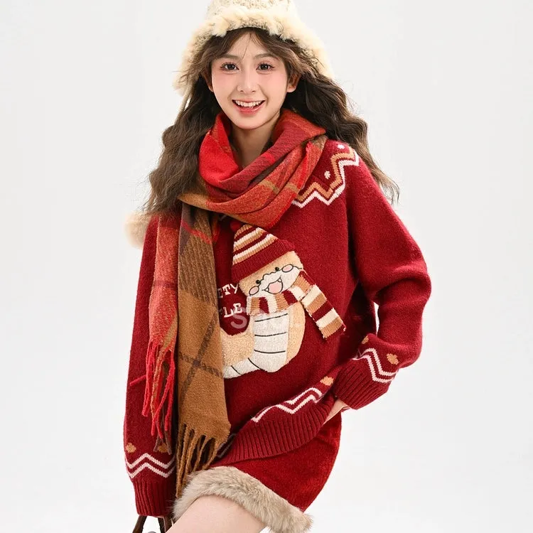 Sweet Cute Style Red Cartoon Little Snake Sweater